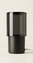 Haven Mart Ember flame diffuser in smoked glass and matte black, unlit