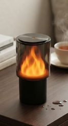 Haven Mart Ember flame diffuser with bright amber flame glow and ultrasonic mist
